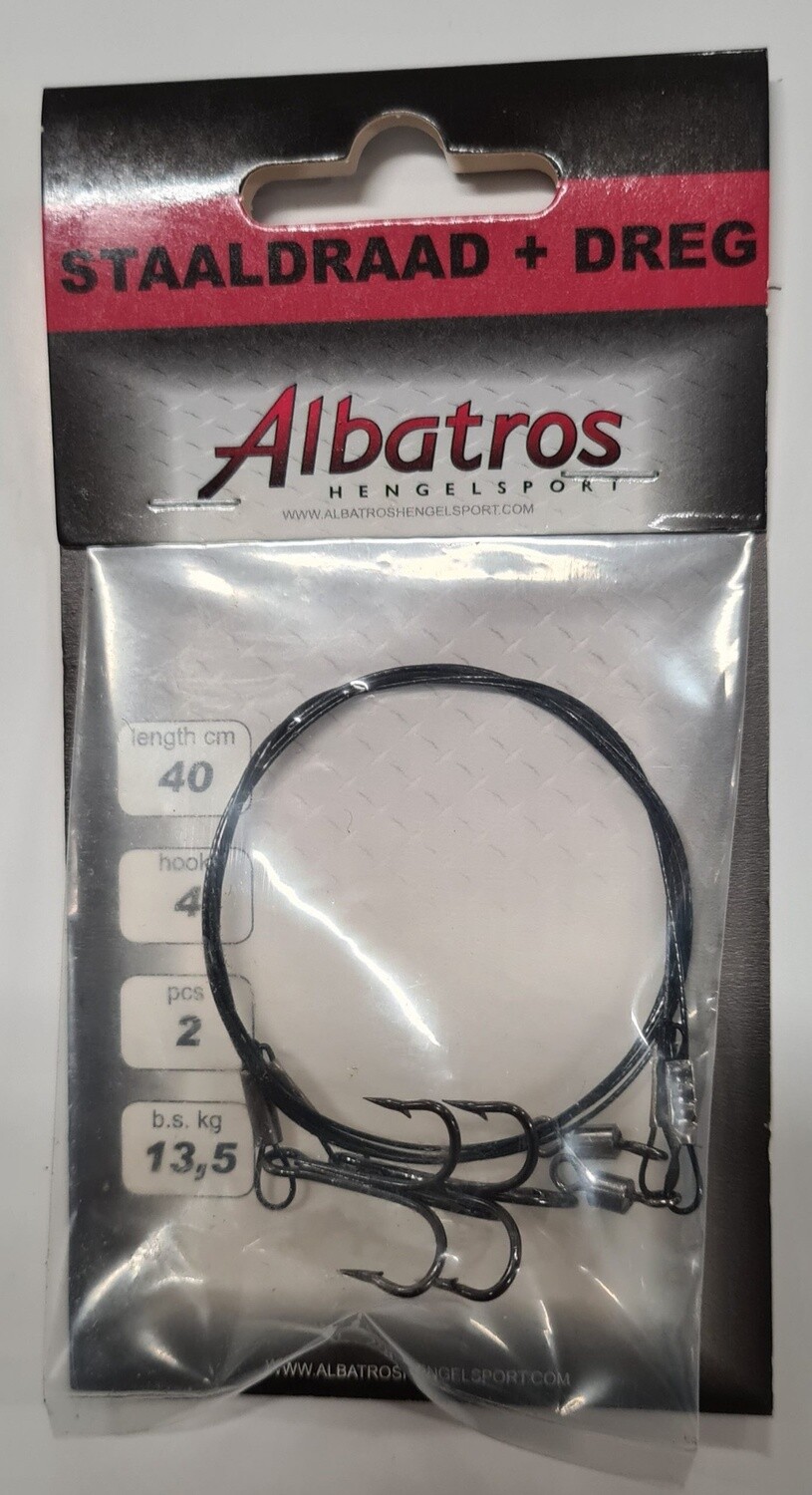 Albatros staaldraad + dreg hook mt 4 - 13.5 Kg - 40 cm 2st