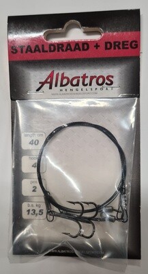 Albatros staaldraad + dreg hook mt 4 - 13.5 Kg - 40 cm 2st