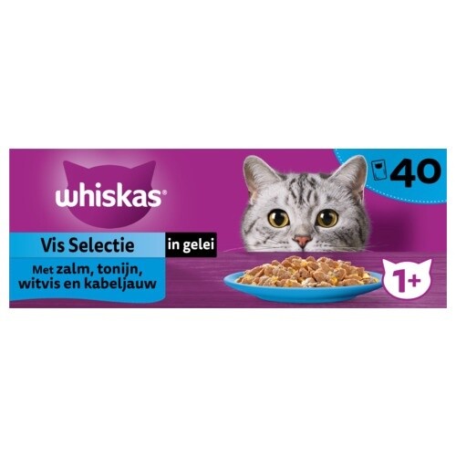 Whiskas 1+ Selectie in gelei maaltijdzakjes multipack 40x85 g Vis