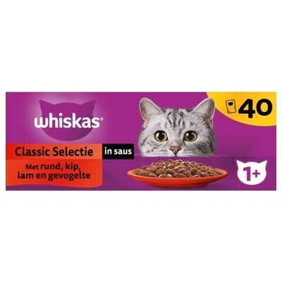 Whiskas 1+ Classic Selectie in saus maaltijdzakjes multipack 40x85 g