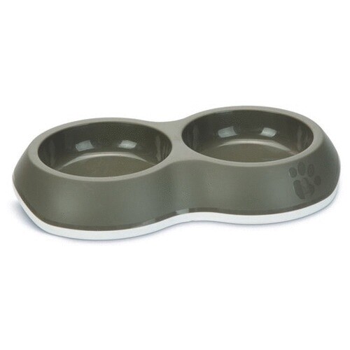 Beeztees delice double dinerset 2 bakjes Grijs of Petrol