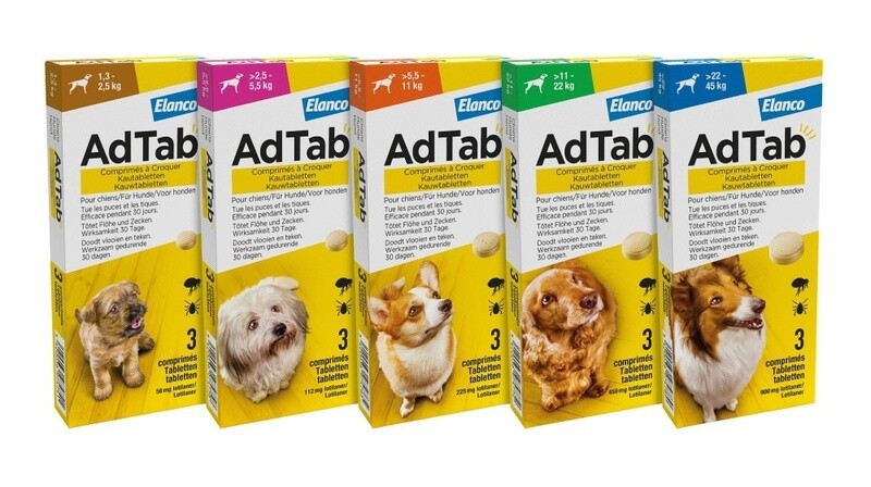 Adtab Kauwtablet Voor Honden 3 stuks - Anti vlooien en tekenmiddel - >2.5-5.5 Kg