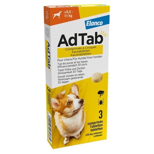 Adtab Kauwtablet Voor Honden 3 stuks - Anti vlooien en tekenmiddel - &gt;5.5 - 11 Kg