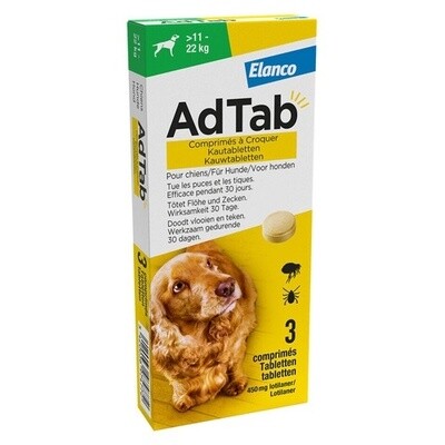 Adtab Kauwtablet Voor Honden 3 stuks - Anti vlooien en tekenmiddel - >11-22 Kg