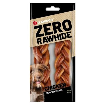 Snack Zero rawhide Gevlochten strip met kip 15cm 60gr / 2 st 120gr