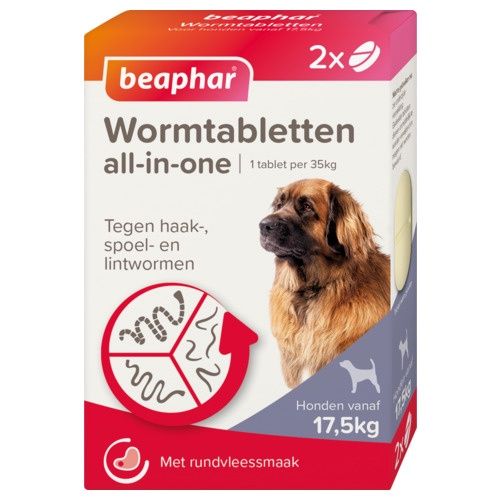 Beaphar wormtablet all in one hond rundsmaak (2 tabl. 17.5 Tot 70 Kg)
