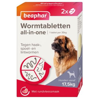 Beaphar wormtablet all in one hond rundsmaak (2 tabl. 17.5 Tot 70 Kg)