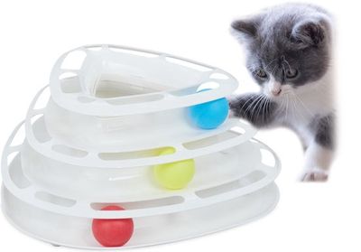 interactief - met balletjes - 3 etages - uitdagend kattenspeeltje - wit