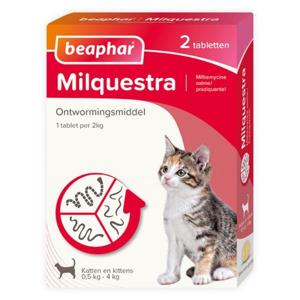 Beaphar Milquestra Kitten - Anti wormenmiddel - Rund 2 tab 0.5 Tot 4 Kg