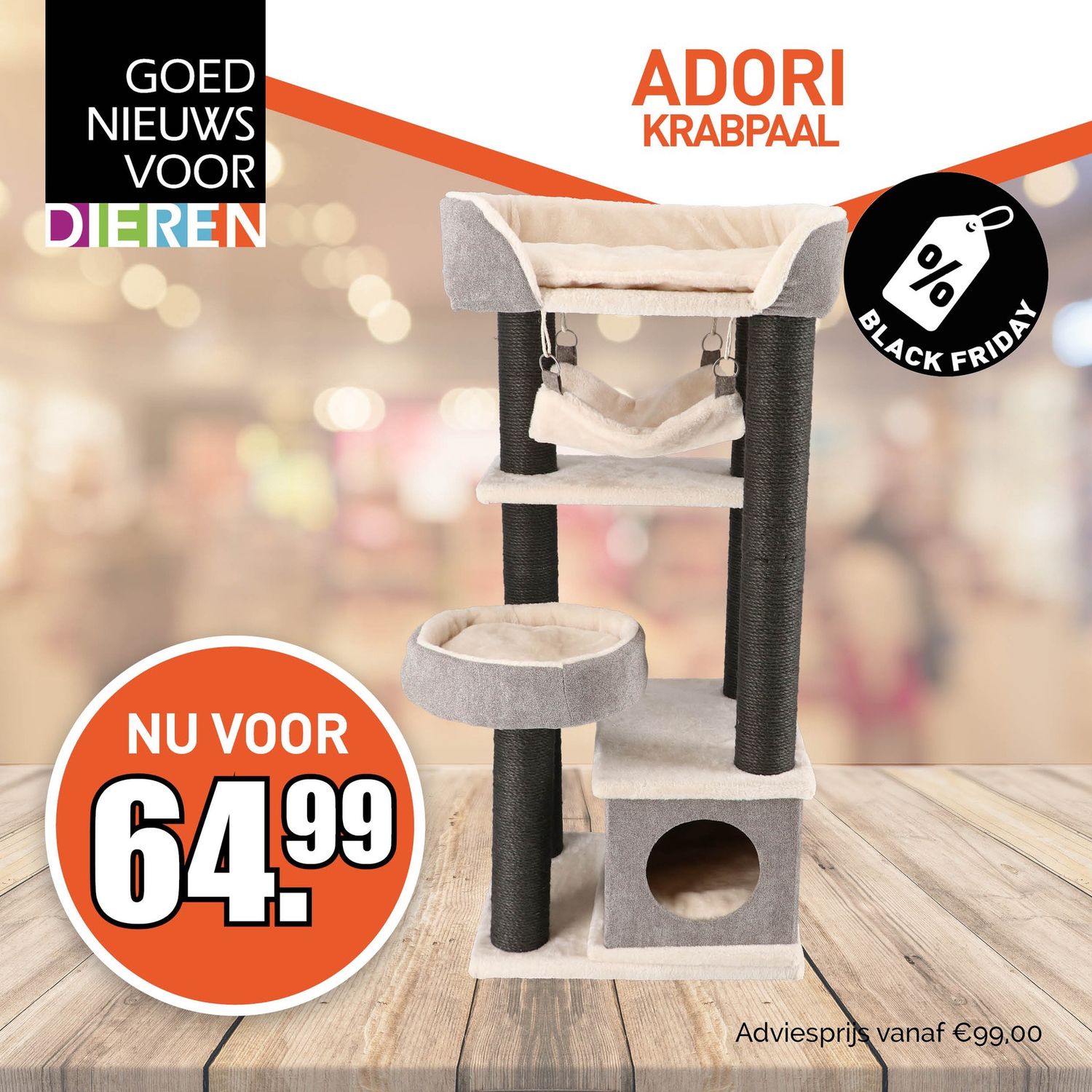 BLACK FRIDAY DEAL Krabpaal Jasper Grijs|Zwart|Wit 48x40x110 cm