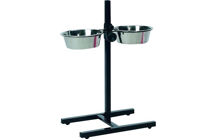 Hondenvoerbak Otis met Standaard - Zilver - 55 X 27 X 63.5 / 2X2,5L - ∅ 2X25CM, Afmeting: 55cm x 27cm x 63,5cm - 2x2,5L - ∅ 2x25cm