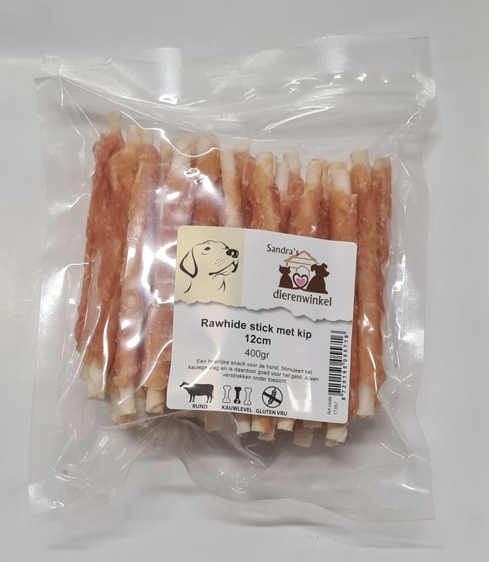 Rawhide stick met kip 12cm 400gr