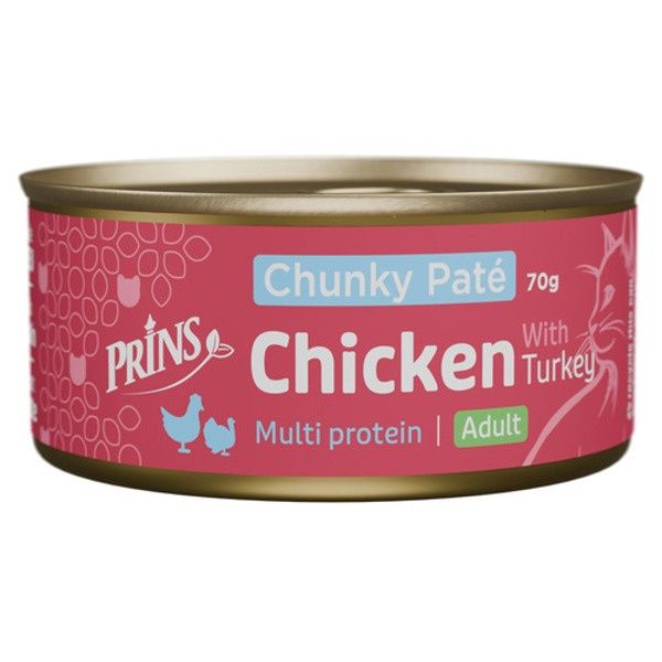 Prins pate 70 gram, Smaak: kip/kalkoen, Soort: Chuncky pate