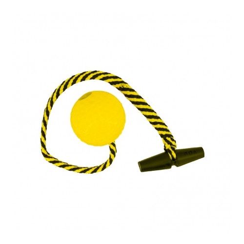 Drijfbal geel met lang touw en klosje Ø 7.5cm
