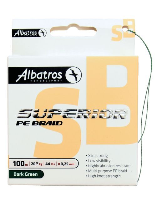 Albatros Superior Braid Dark Green 100 m - Gevlochten lijn, Afmeting: 0.12mm