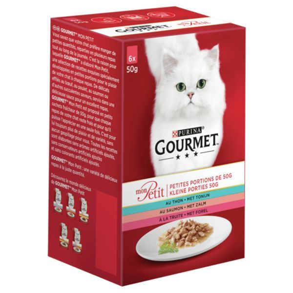 Gourmet Mon Petit 6x50 g, Smaak: Tonijn-zalm-forel