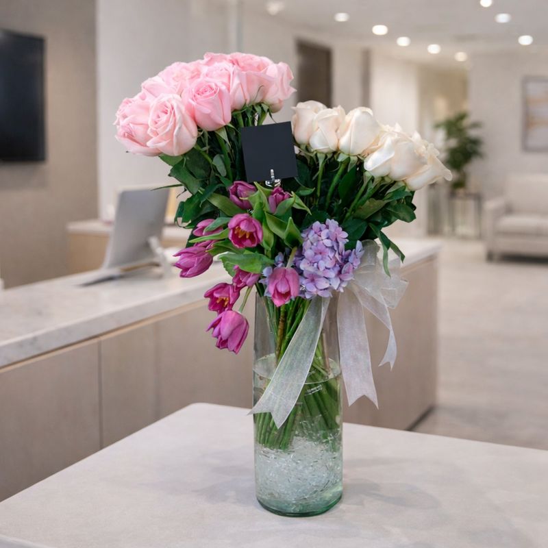 Escalinata Floral con tulipanes