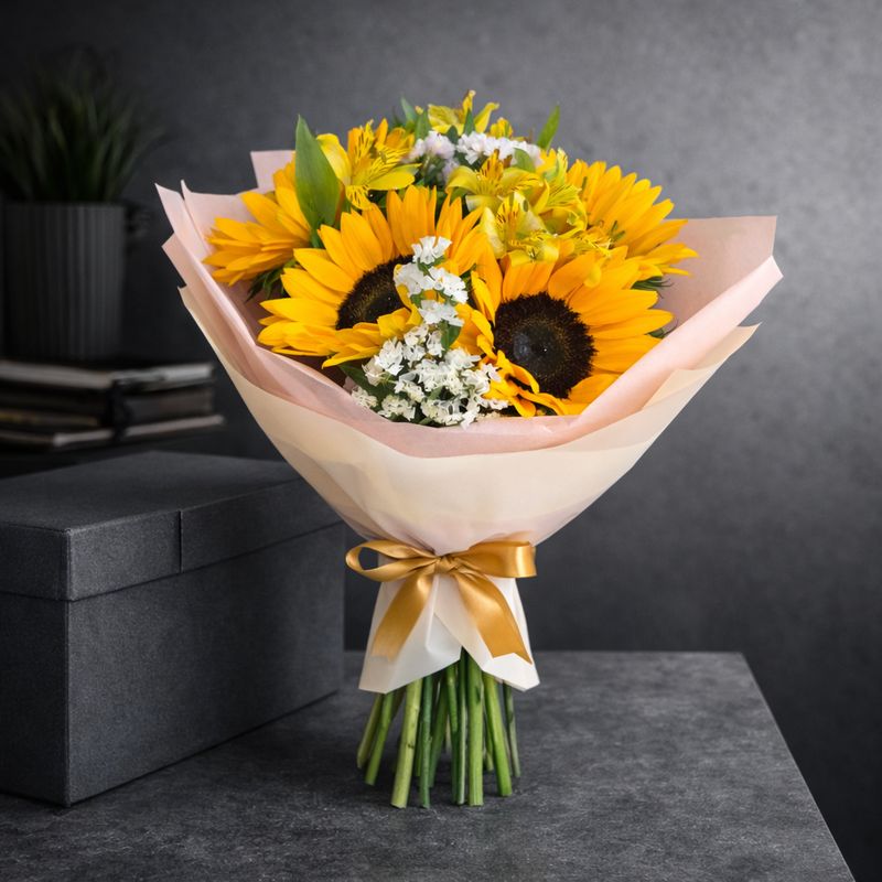 Bouquet Girasoles y Astroemerias