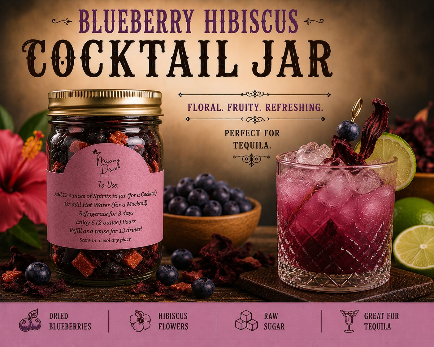 Blueberry Hibiscus Cocktail Infusion Jar