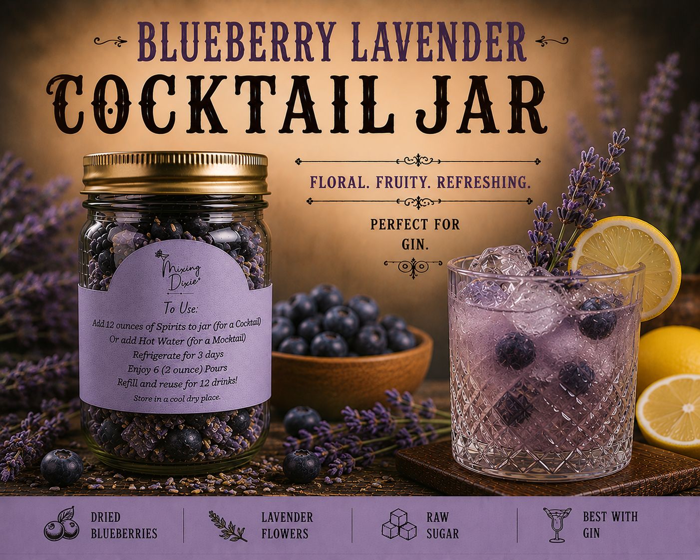 Blueberry Lavender Craft Cocktail Infusion Jar