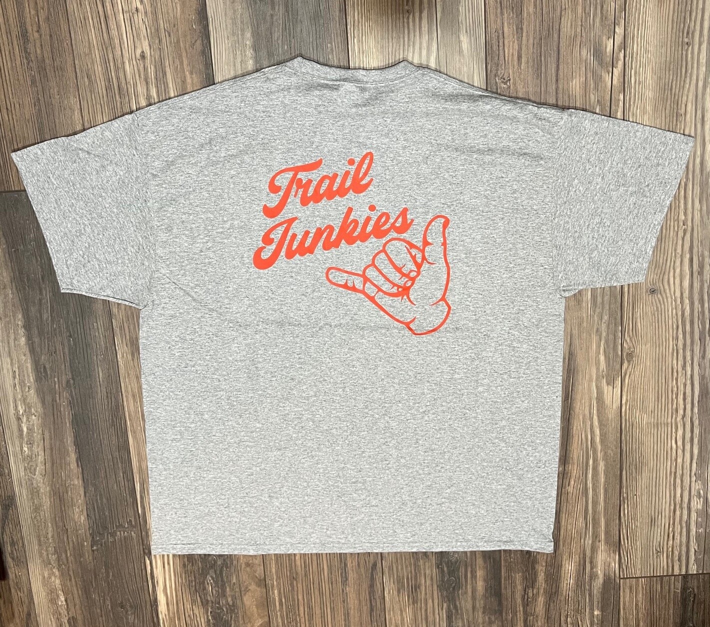 Trail Junkies T-shirt (2nd Generation), color: Light Gray with Orange, Size: small