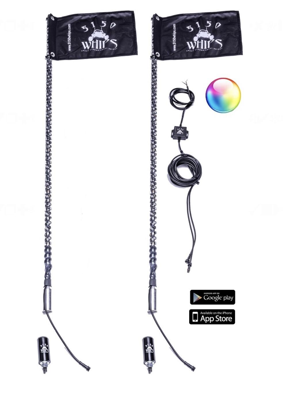 5150 Whips - 2X 187 LED WHIPS (1 PAIR), Size: 2 FT