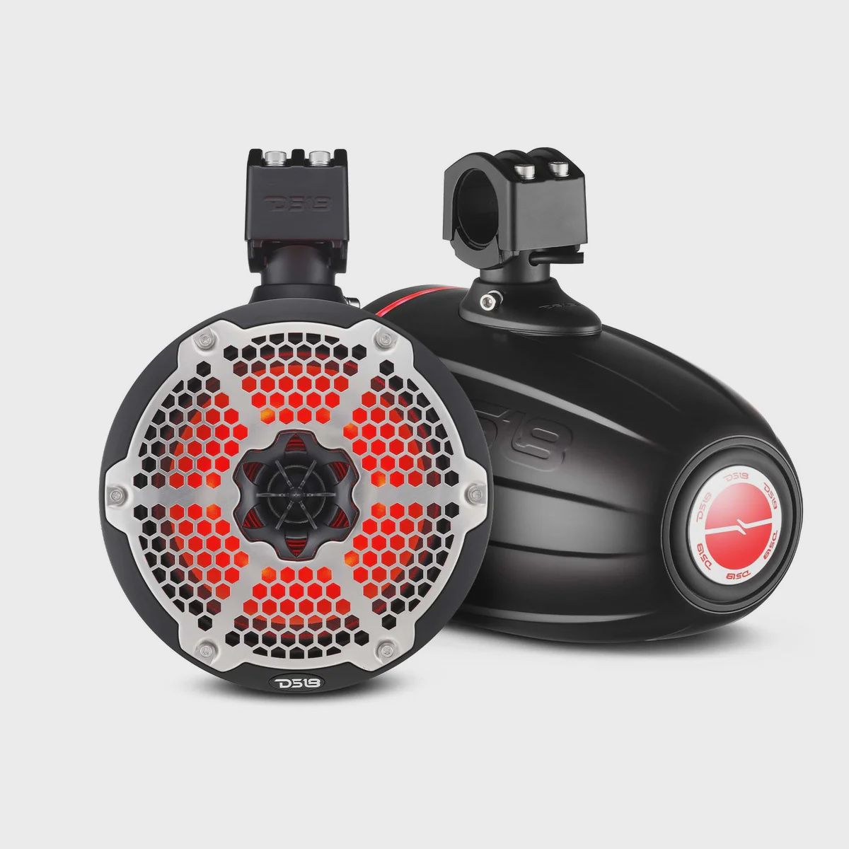 NXL 8&quot; Neodymium Marine and Powersports Towers with built in Radiator, 1&quot; DrIver and LED RGB Lights 180 Watts Rms - Black