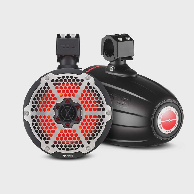 NXL 8&quot; Neodymium Marine and Powersports Towers with built in Radiator, 1&quot; DrIver and LED RGB Lights 180 Watts Rms - Black