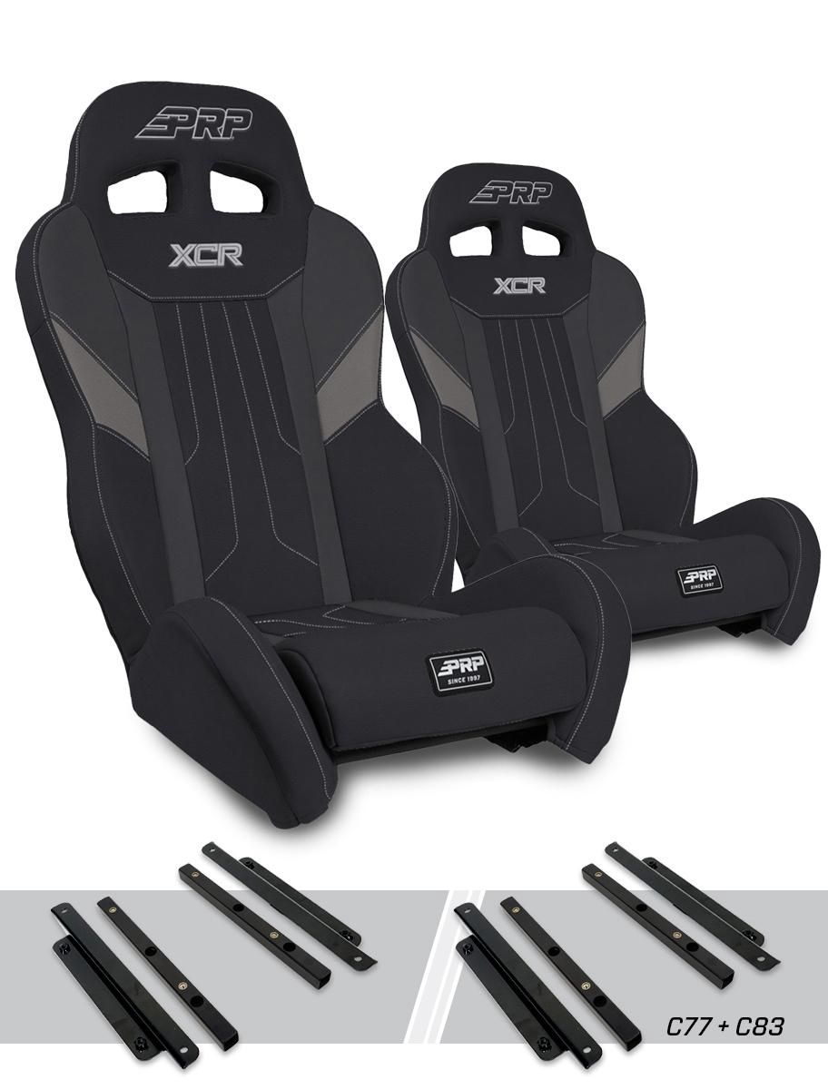 PRP XCR Suspension Seats Kit for Polaris General, RZR S 900, 900 Trail, Trail, Xp 1000, Turbo, Turbo S, RS1 (Pair - Black &amp; Gray)