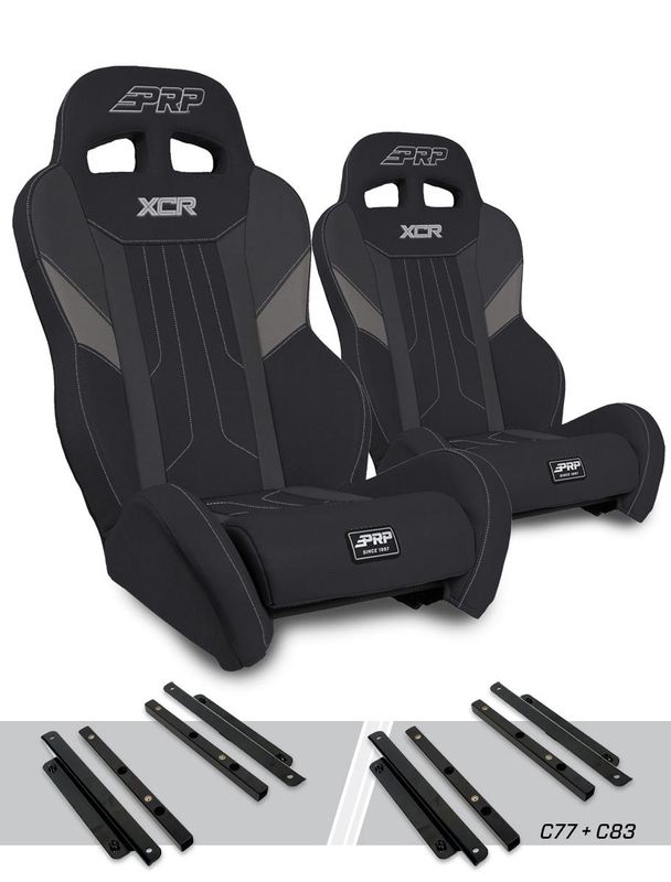 PRP XCR Suspension Seats Kit for Polaris General, RZR S 900, 900 Trail, Trail, Xp 1000, Turbo, Turbo S, RS1 (Pair - Black &amp; Gray)