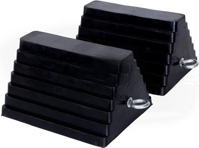 Wheel Chocks Rubber Heavy Duty Wheel Chocks for Travel Trailers with Eyebolt 9.06" x 7.87" x 5.51" 2 Pack（Highlight Black）
