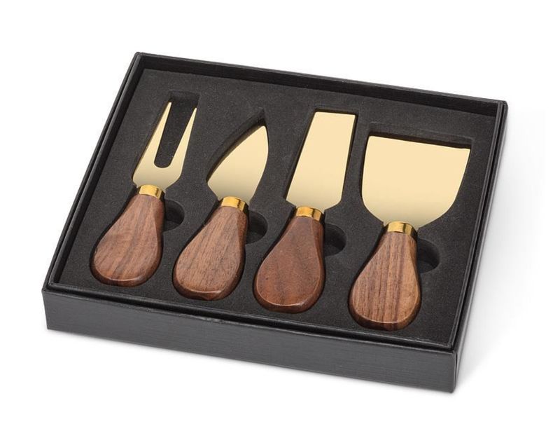Formaggio, walnut & gold finish cheese knives