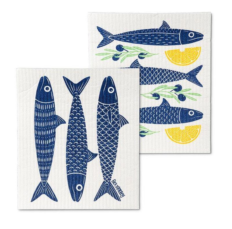 Swedish dishcloths, set of 2- fish & lemon motif