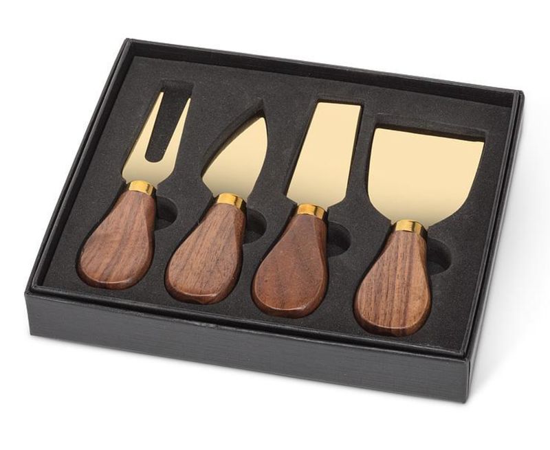 Formaggio, walnut & gold finish cheese knives
