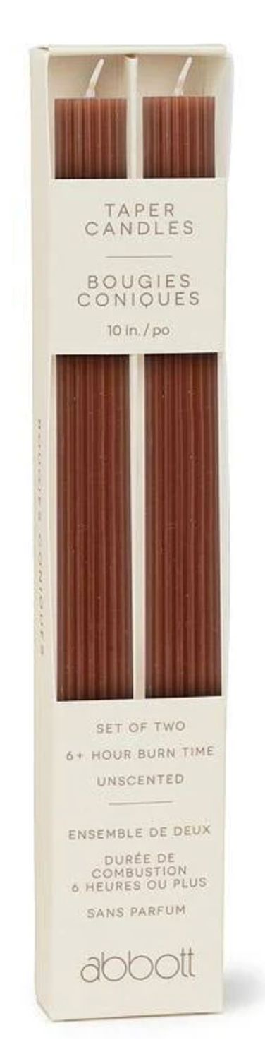 Groove tapered candles, set of 2- brown