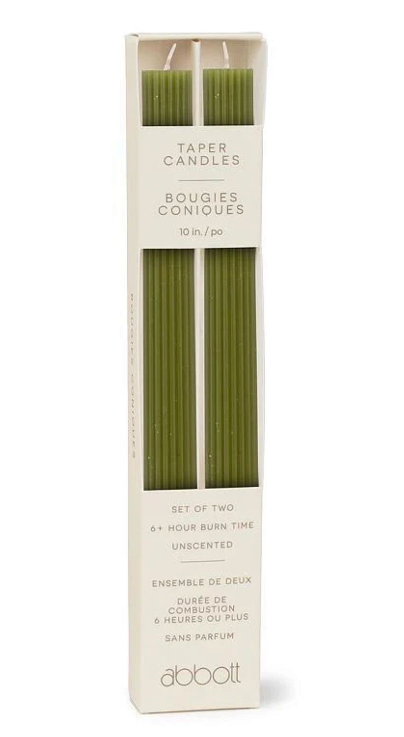 Groove tapered candles, set of 2- green