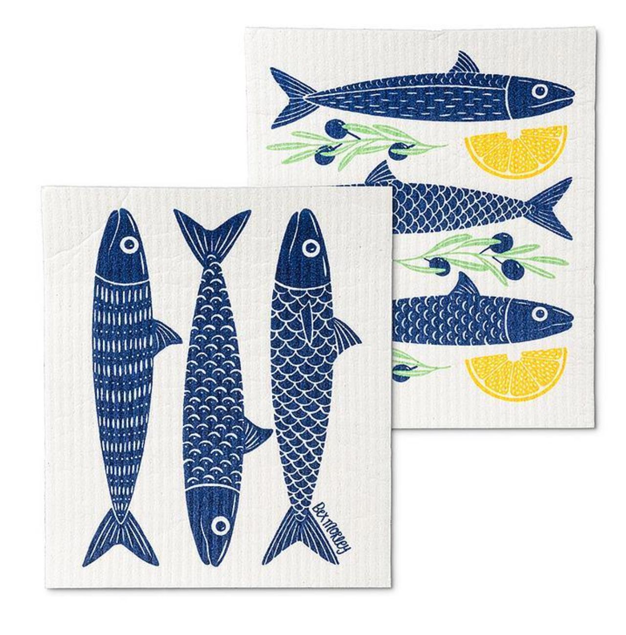 Swedish dish cloths, set of 2- fish & lemon motif
