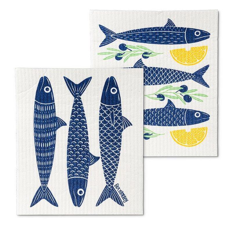 Swedish dish cloths, set of 2- fish & lemon motif