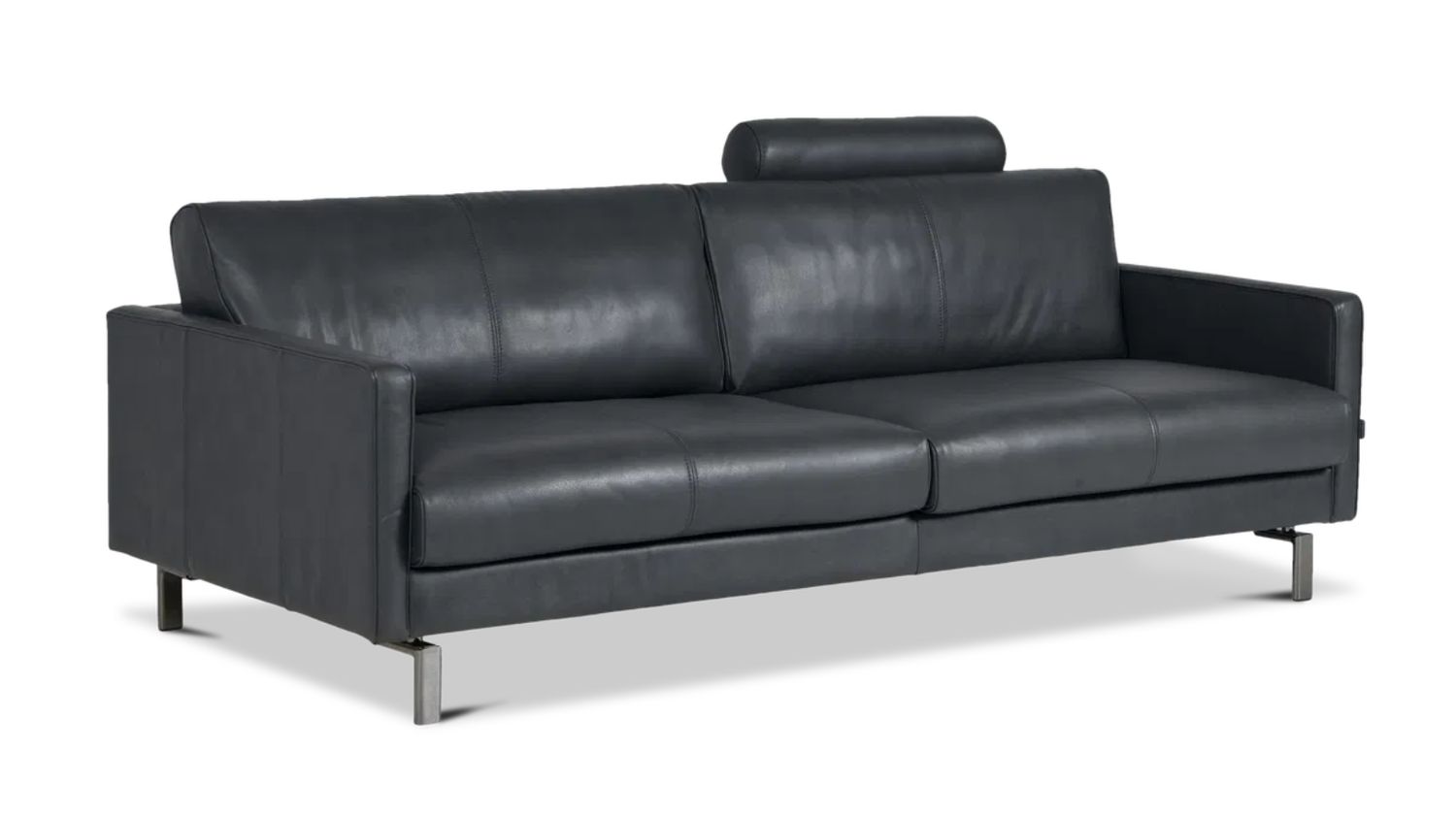 Blues Day, black leather sofa with head rest