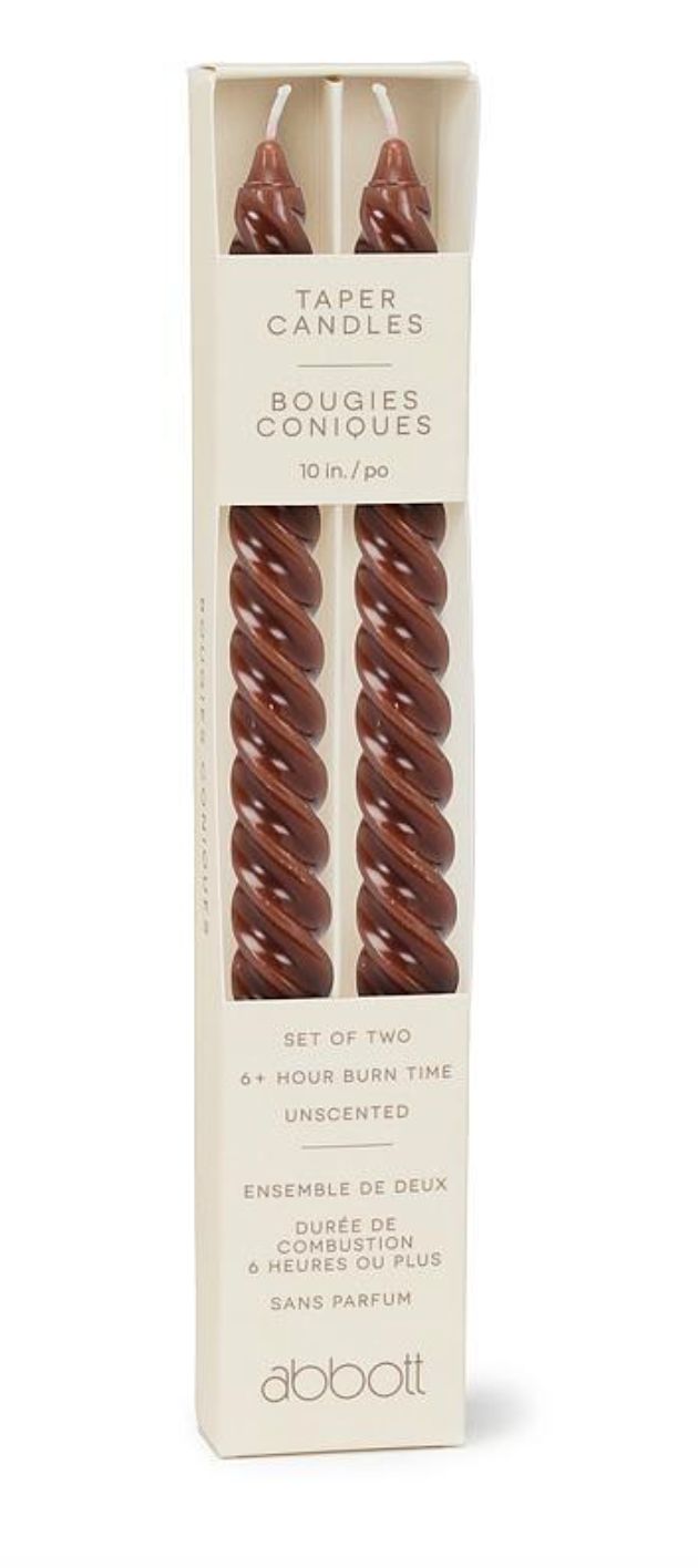 Brown Twirl twisted tapered candles, set of 2