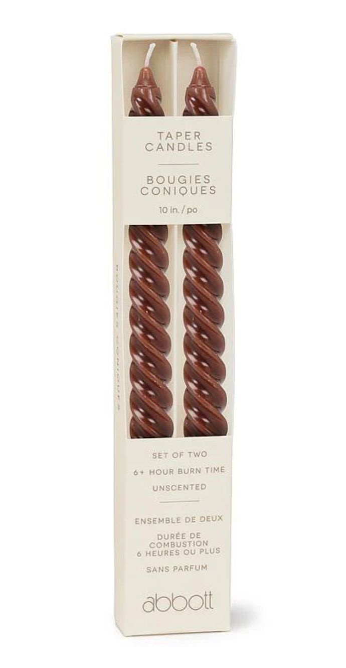 Twirl twisted brown tapered candles, set of 2