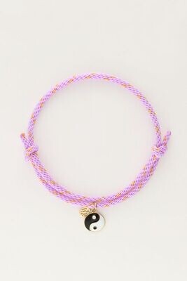 My Jewellery Bracelet cord lilac yinyang Goud