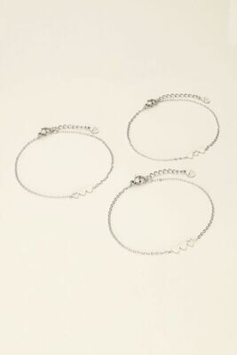 My Jewellery Bracelet set 3 hearts Zilver