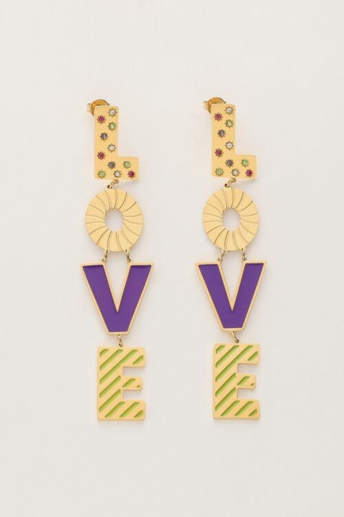 My Jewellery Earrings letters love purple Goud, Size: OS
