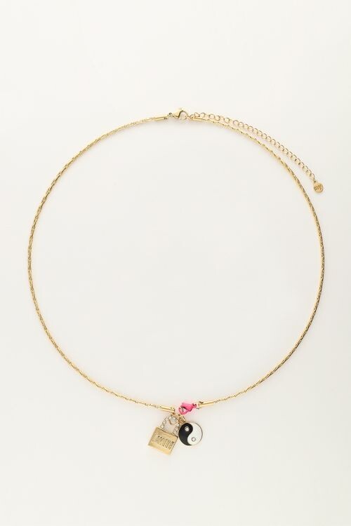 My Jewellery Necklace with charms and pink lock Goud