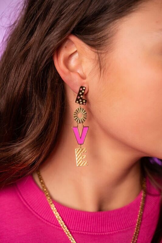 My Jewellery Earrings letters love pink Goud