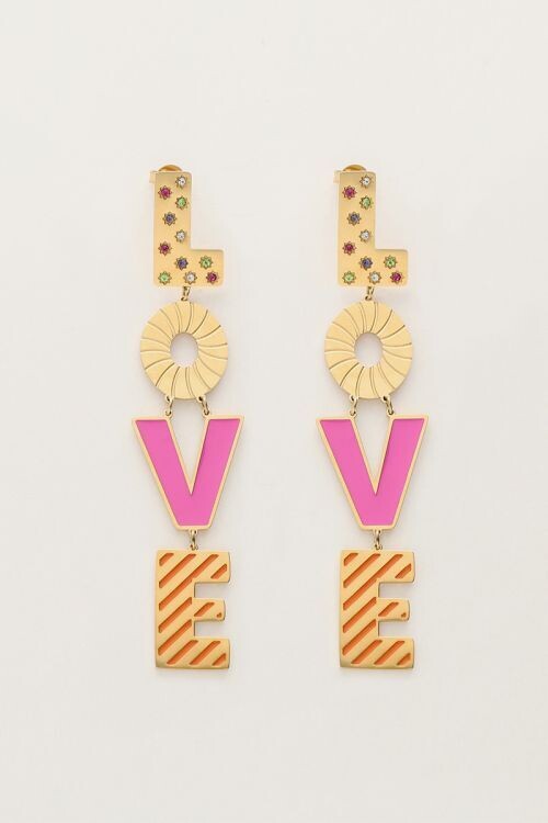 My Jewellery Earrings letters love pink Goud, Size: OS