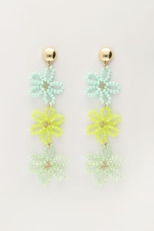 My Jewellery Earrings statement 3 flowers green Goud