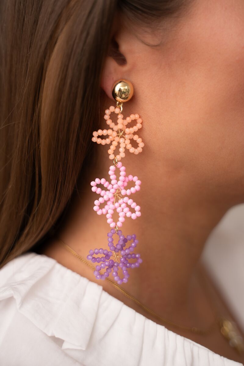 My Jewellery Earring statement 3 flowers lilac Gold MJ10068