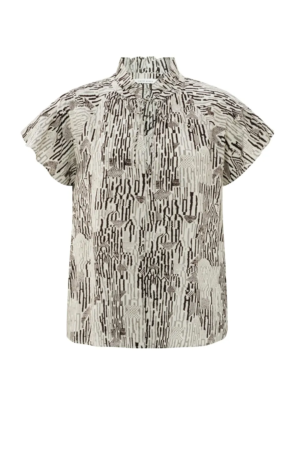 Yaya Printed top with ruffle neck